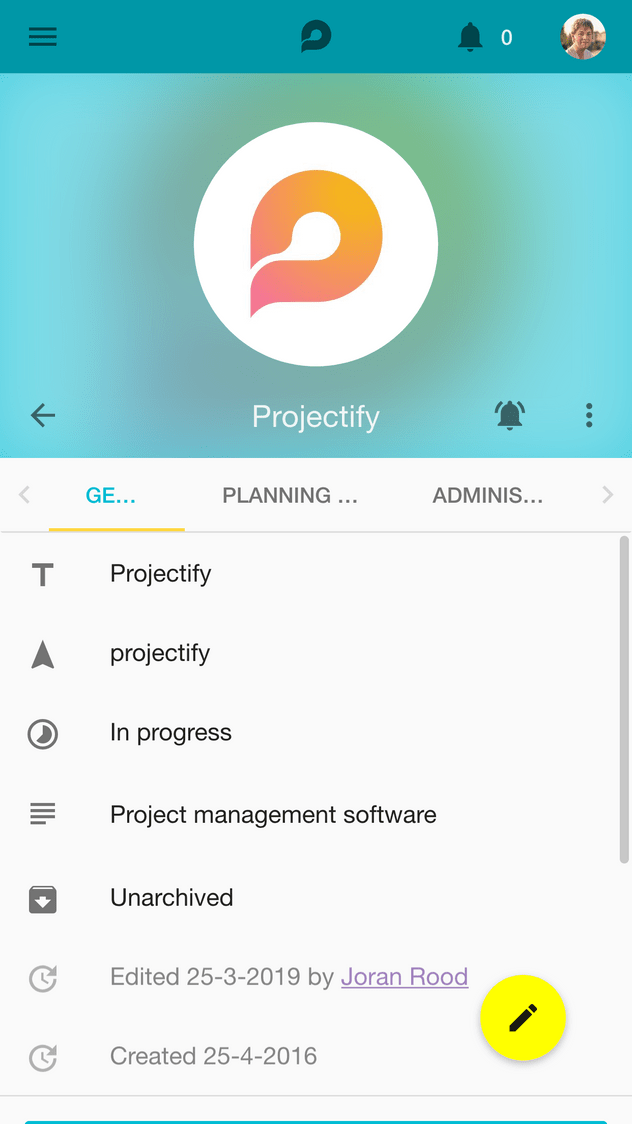A screenshot of Projectify in a mobile browser