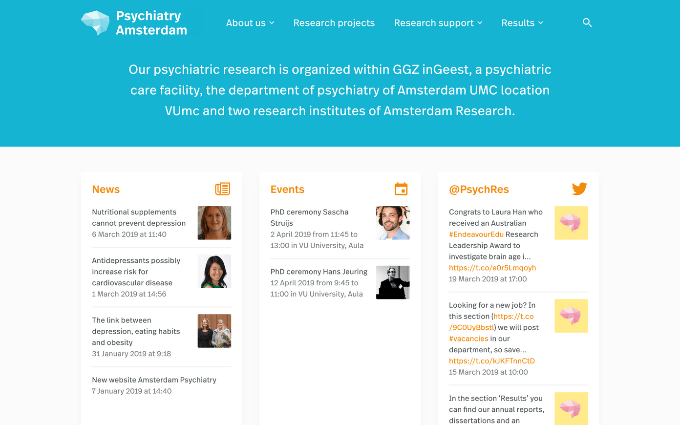 A screenshot of Psychiatry Amsterdam in a desktop browser