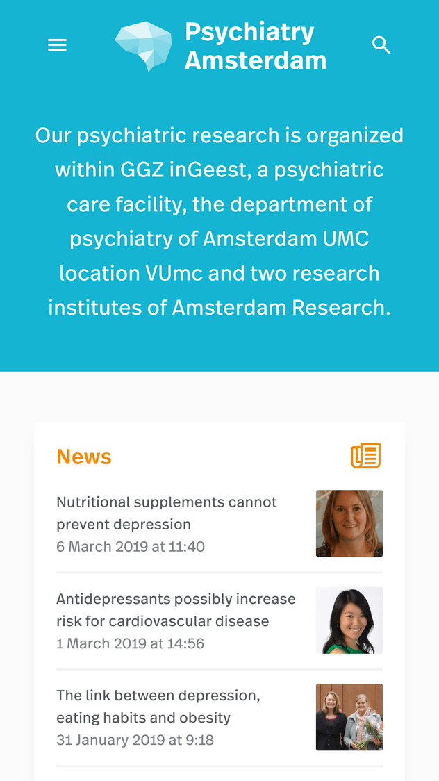 A screenshot of Psychiatry Amsterdam in a mobile browser